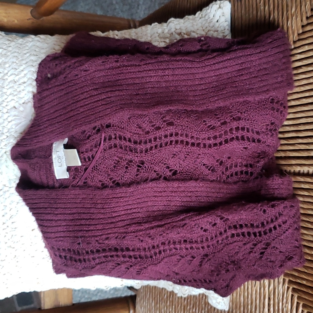 Loft crocheted, open cardigan, size XS